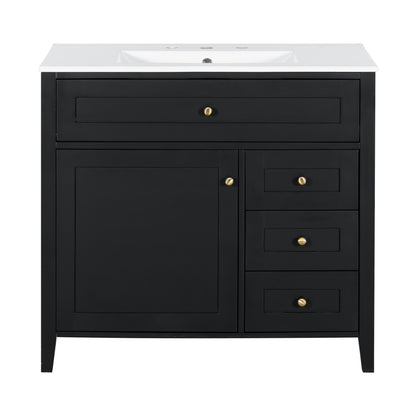36" Black Bathroom Vanity with Sink and Door Storage Rack