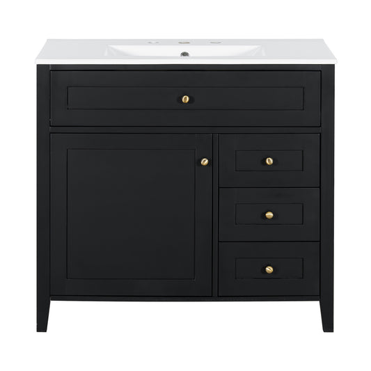 36" Black Bathroom Vanity with Sink and Door Storage Rack