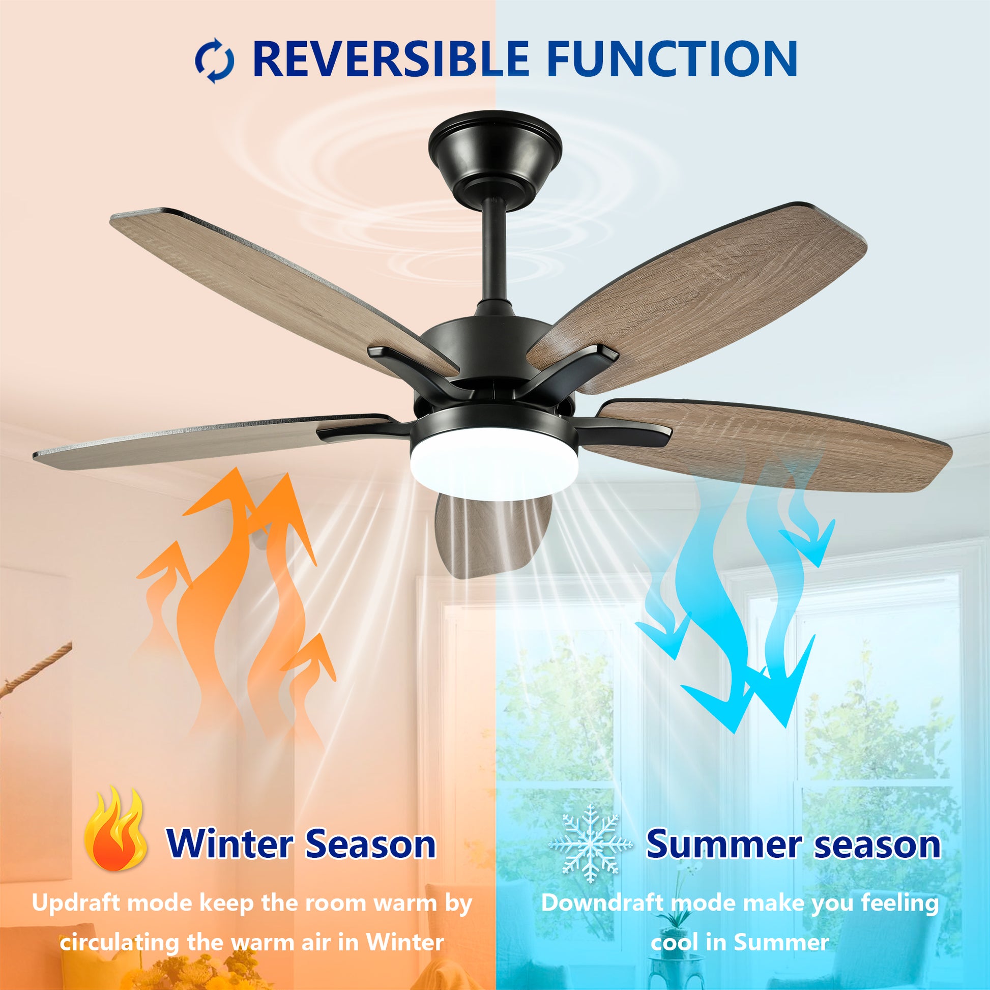 42" Matte Black Plywood Blade Ceiling Fan with Remote - view 13