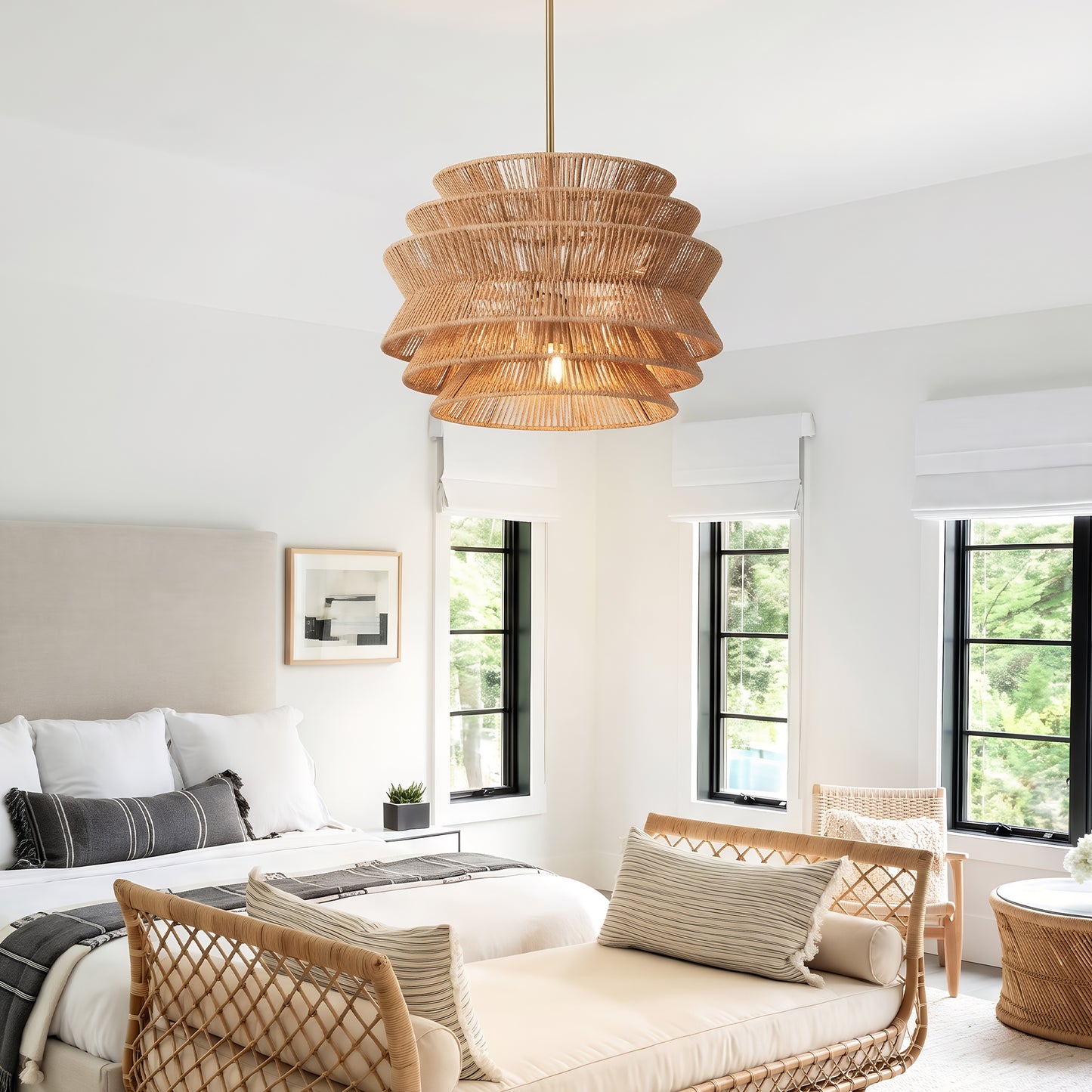 17.3" Hand-Woven Rattan Farmhouse Chandelier - view 2