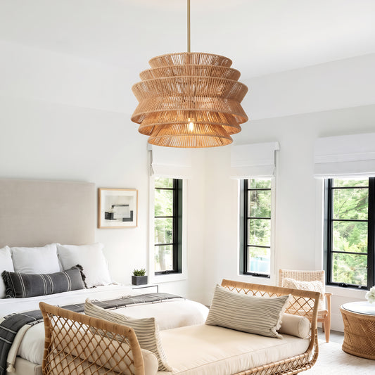 17.3" Hand-Woven Rattan Farmhouse Chandelier - view 2