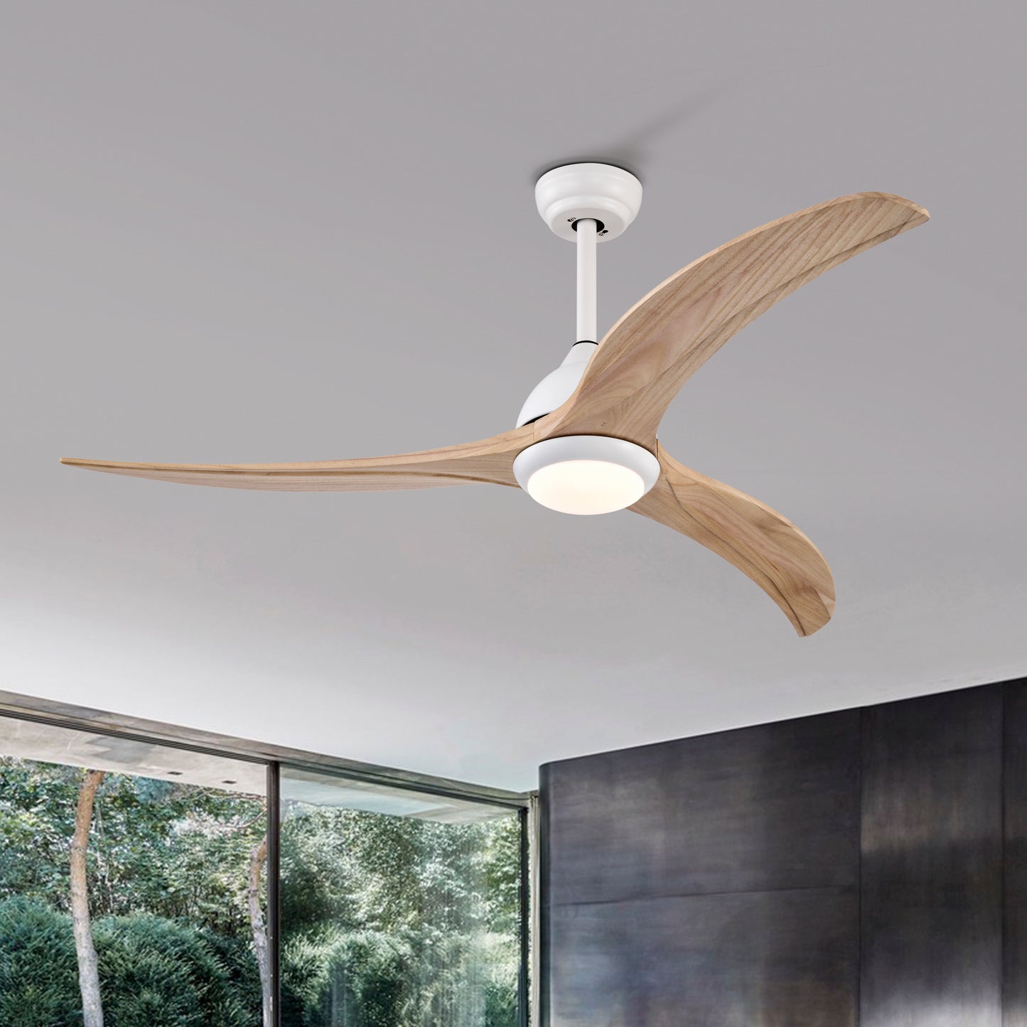 52" Matte White Solid Wood Ceiling Fan with Remote - view 7