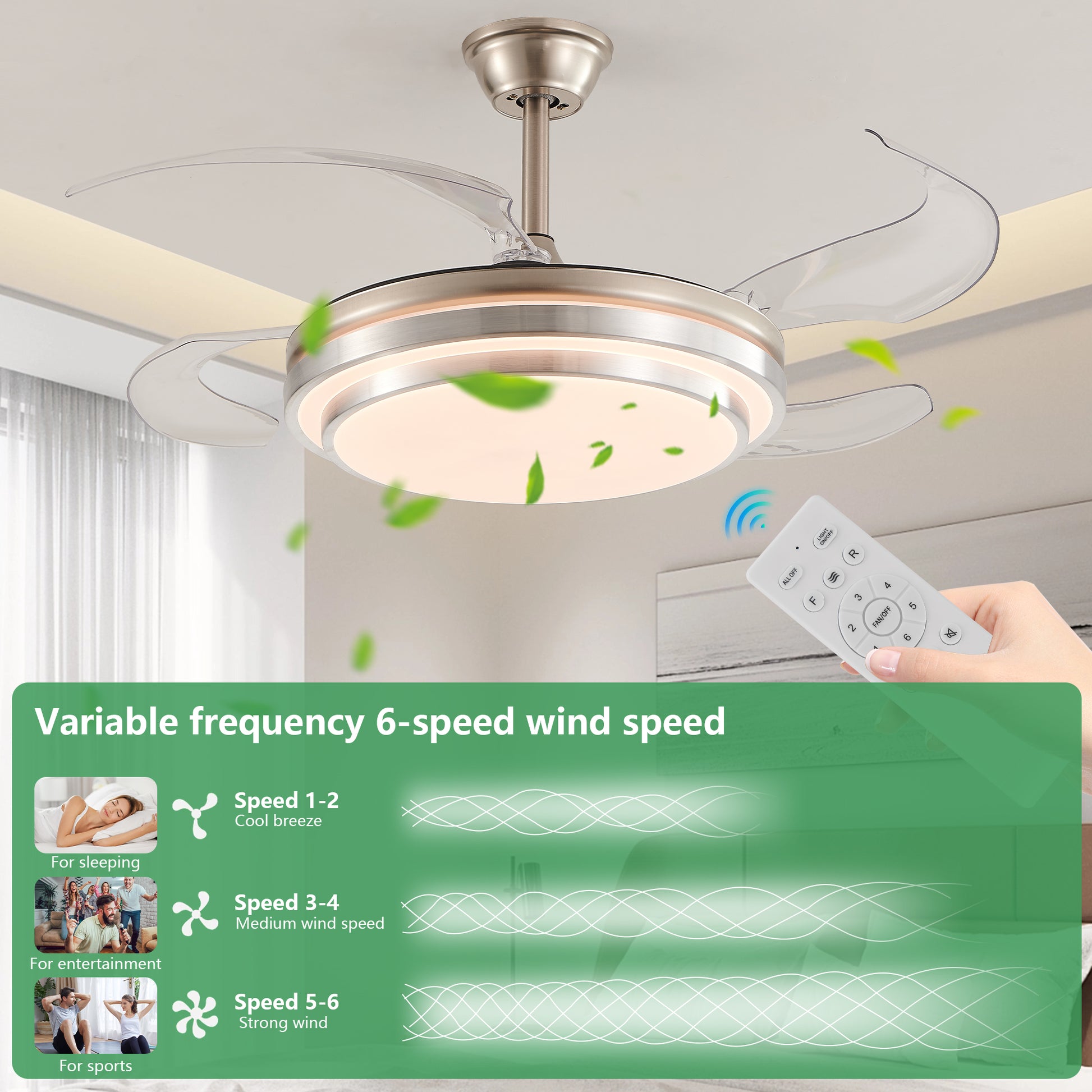 42" Chrome 3-Tier Retractable Ceiling Fan with Remote - view 6