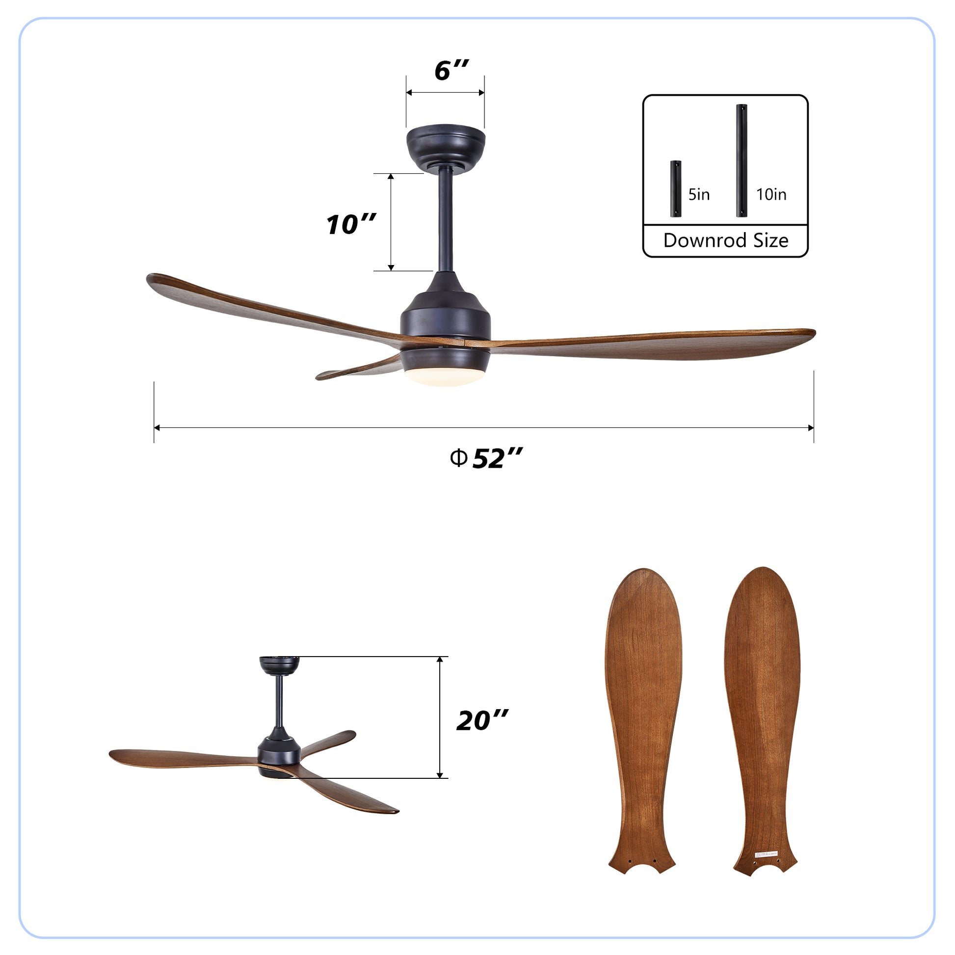 52" Black Reversible Ceiling Fan with Light - view 7