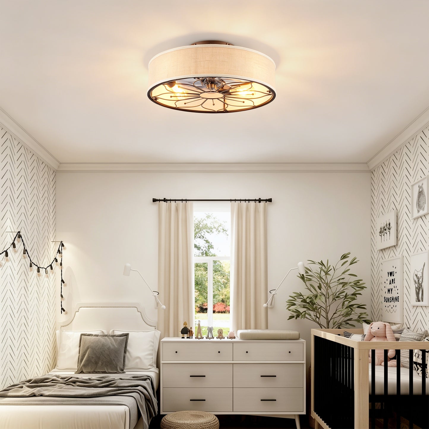 20" Lotus Fabric Farmhouse Bladeless Ceiling Fan with Remote - view 4