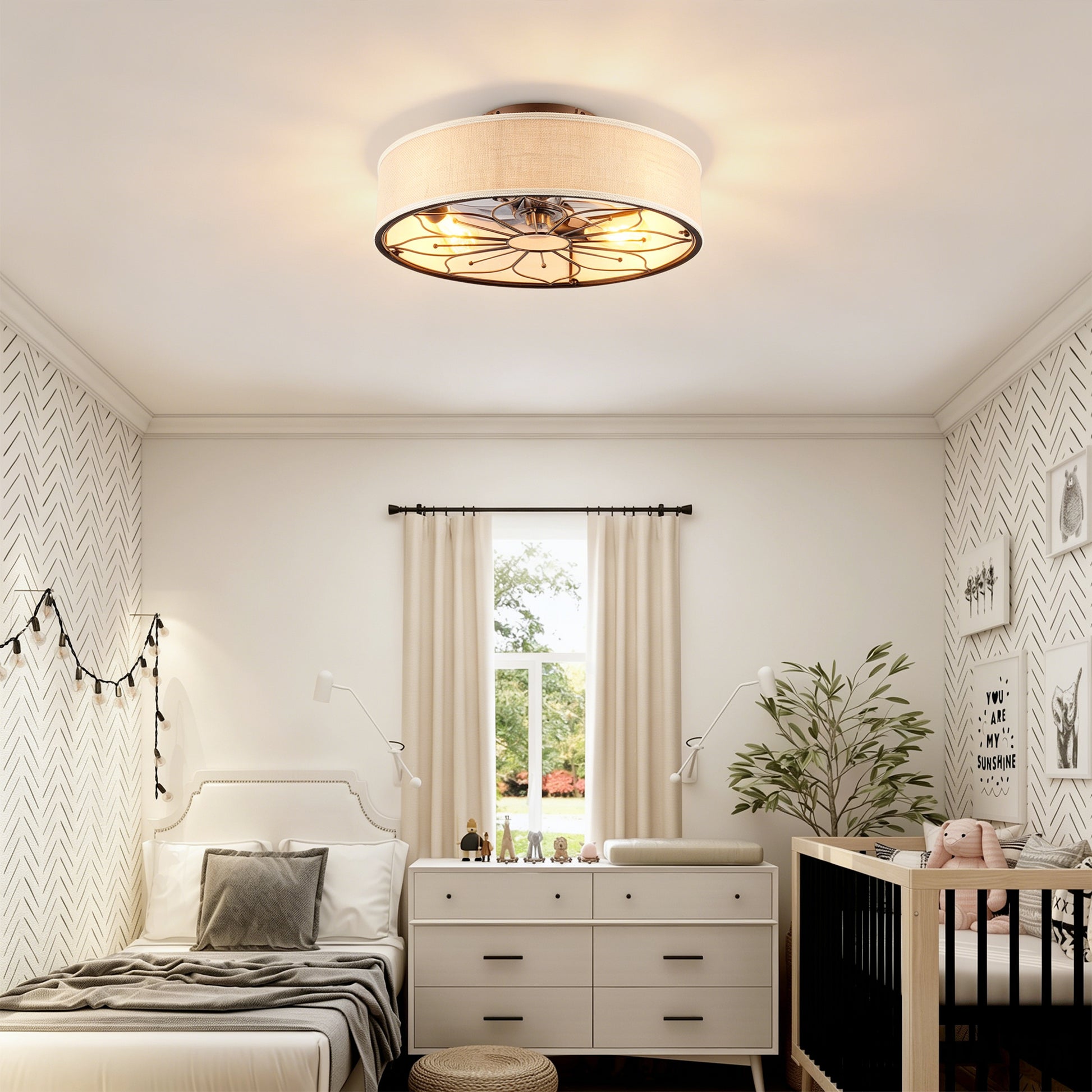 20" Lotus Fabric Farmhouse Bladeless Ceiling Fan with Remote - view 4