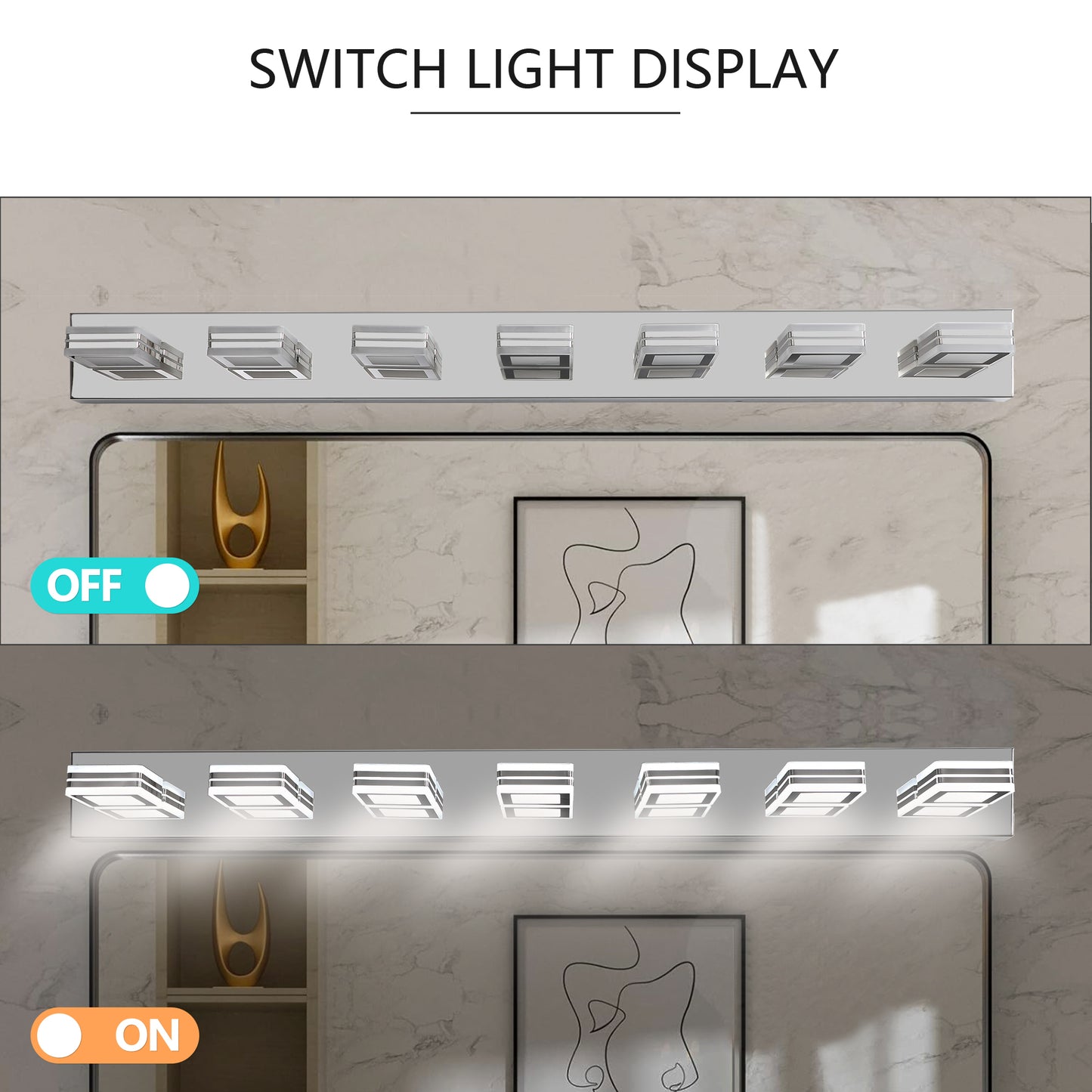 45" 7-Light Chrome LED Vanity Light with Acrylic Shades - view 8