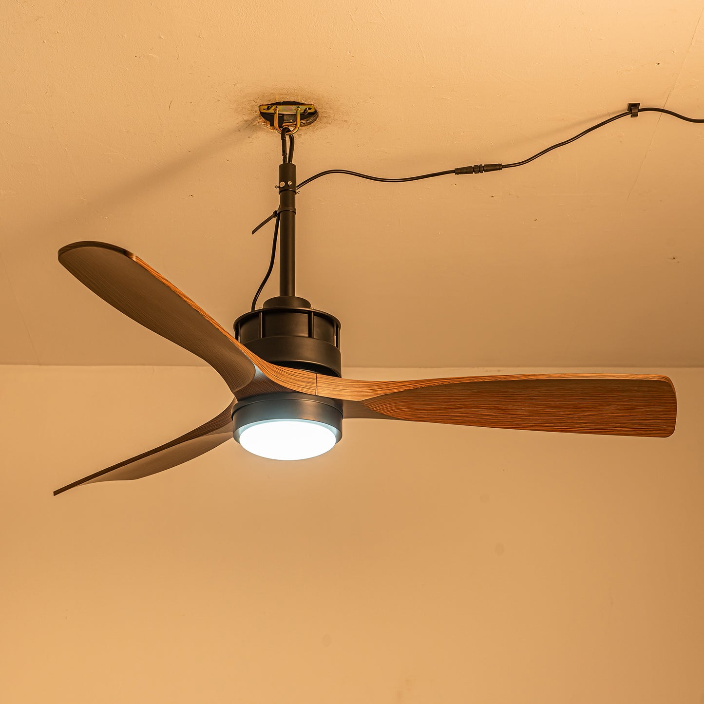 42" Matte Black & Wood Outdoor Ceiling Fan with LED Light - view 10