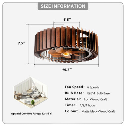20" Walnut Flush Mount Ceiling Fan with Remote - view 6