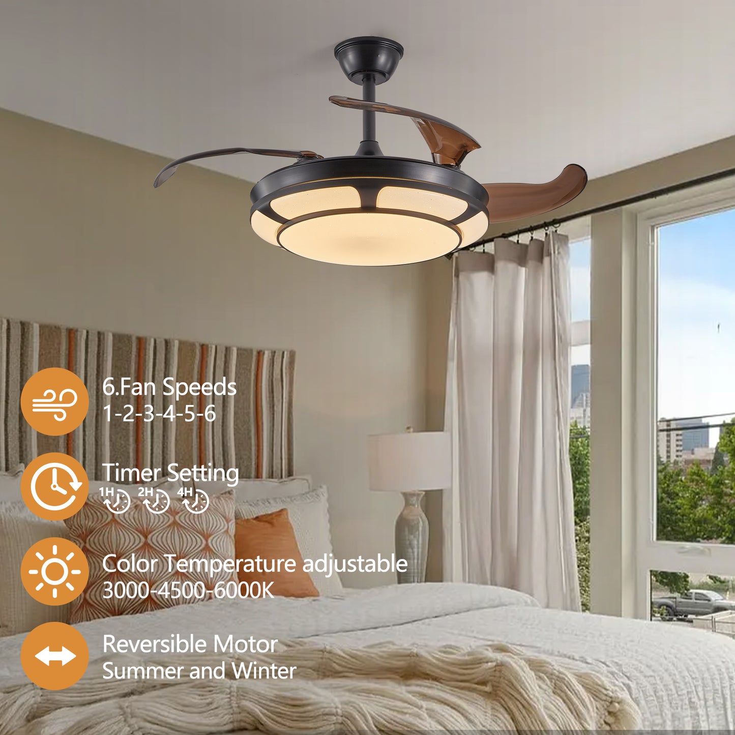 42" Black Retractable Ceiling Fan with Remote - view 2