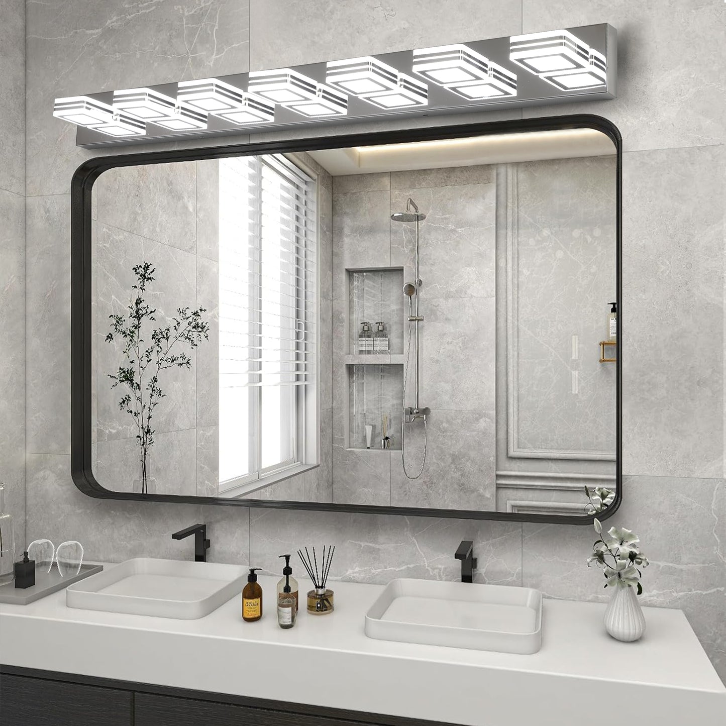 45" 7-Light Chrome LED Vanity Light with Acrylic Shades - view 4
