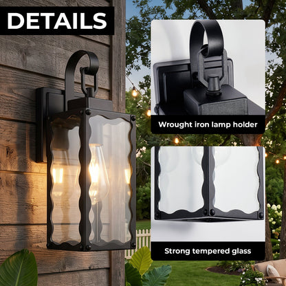Matte Black Wavy Outdoor Wall Light with Clear Glass - view 3