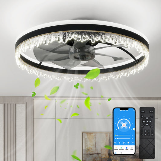 24" Black Crystal Invisible Blade Ceiling Fan with Remote