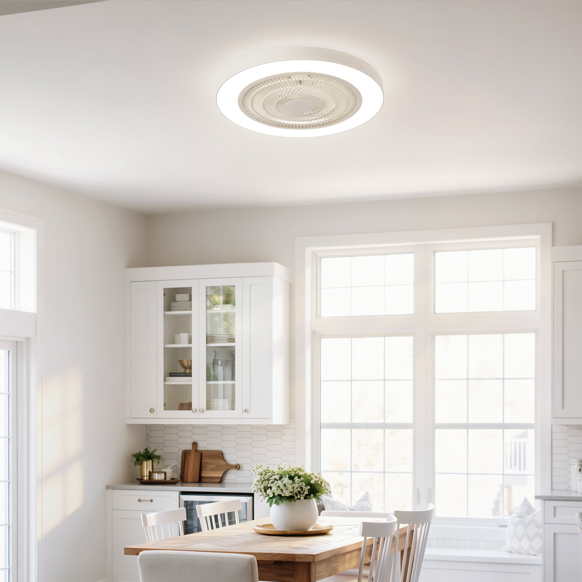 Matte White Flush Mount Ceiling Fan with Dimmable LED - view 5