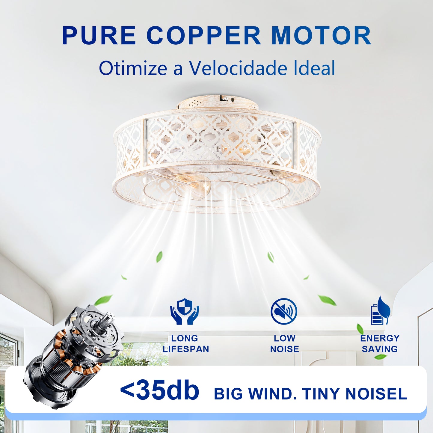 20" Retro White Flower Caged Flush Mount Ceiling Fan - view 10