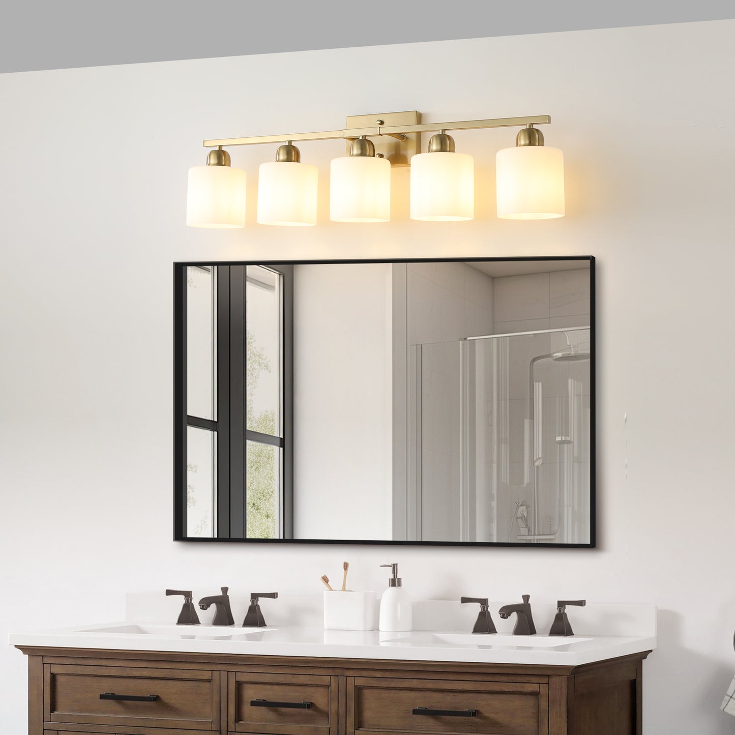 5-Light Gold Vanity Wall Light with Frosted Glass - view 2