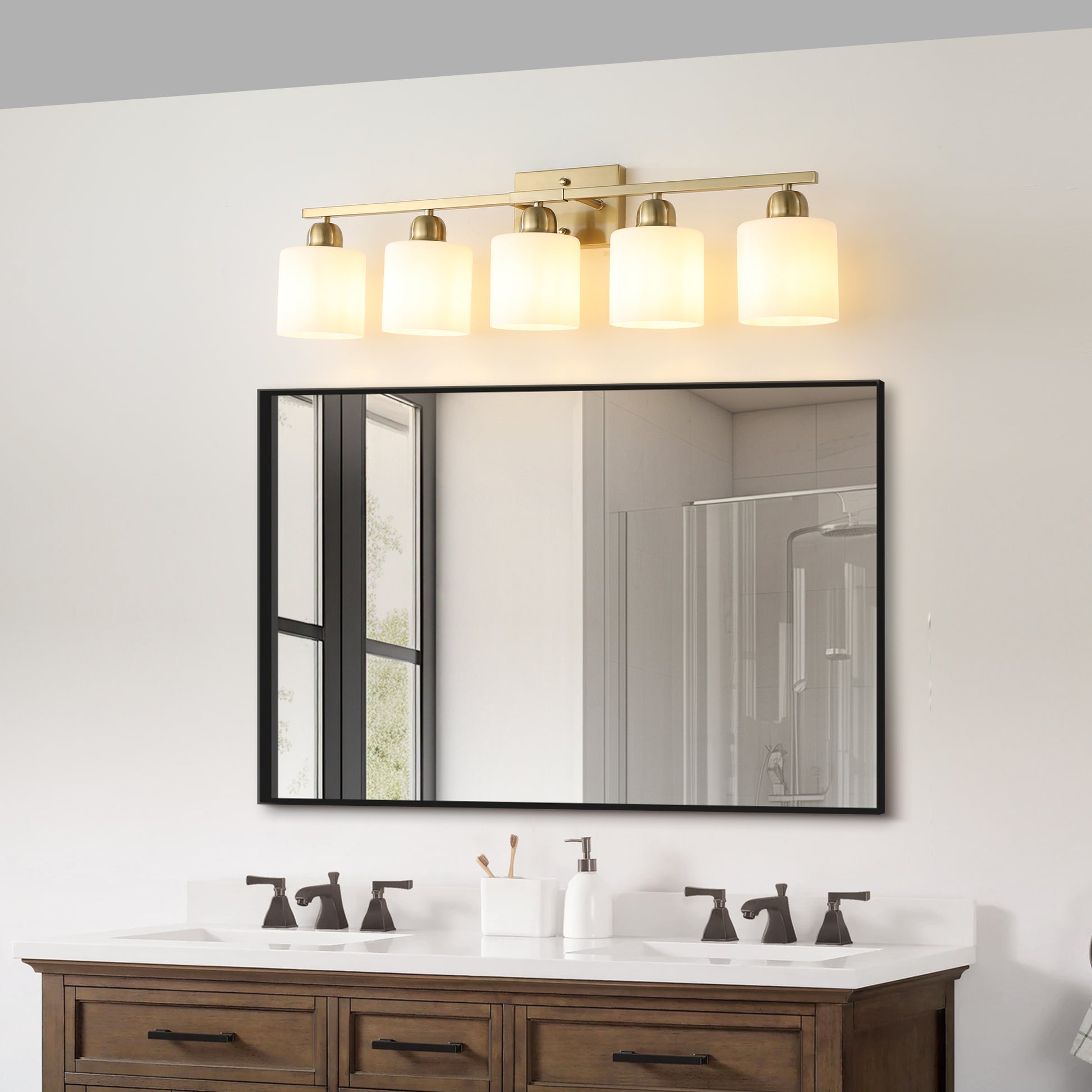 5-Light Gold Vanity Wall Light with Frosted Glass - view 2