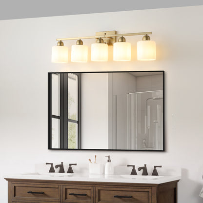 5-Light Gold Vanity Wall Light with Frosted Glass - view 2