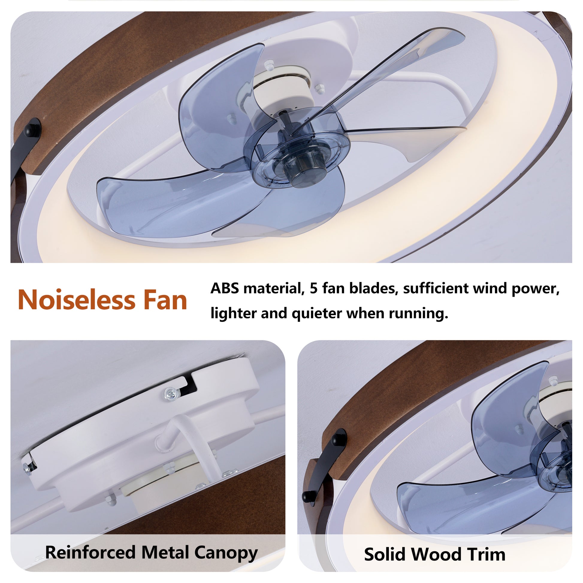 20" Walnut & Black Flush Mount Ceiling Fan with Dimmable LED - view 14