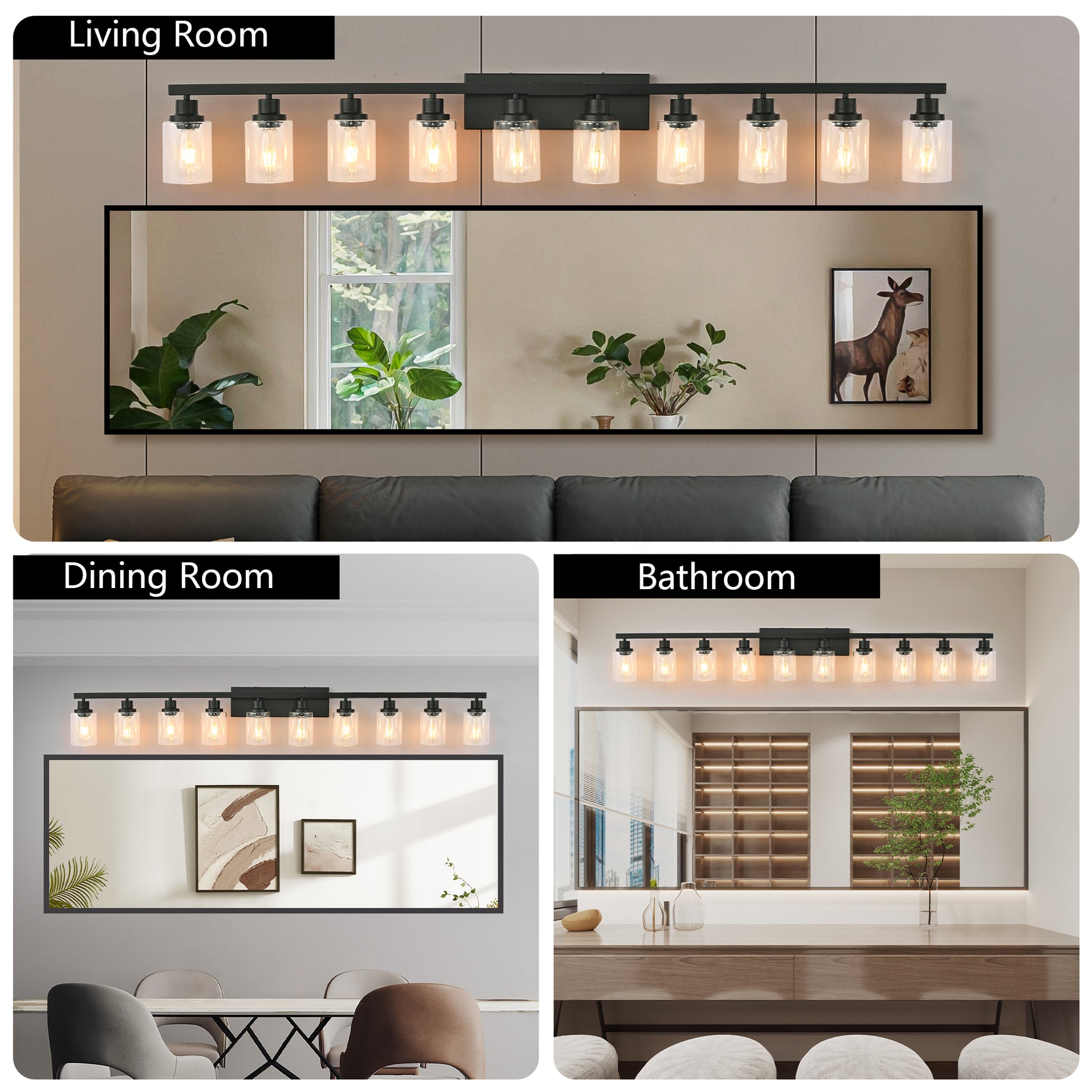 65" 10-Light Matte Black Vanity Light - view 8