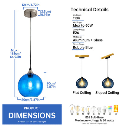 7.9" Light Blue Glass Globe Pendant Light, Set of 2 - view 8