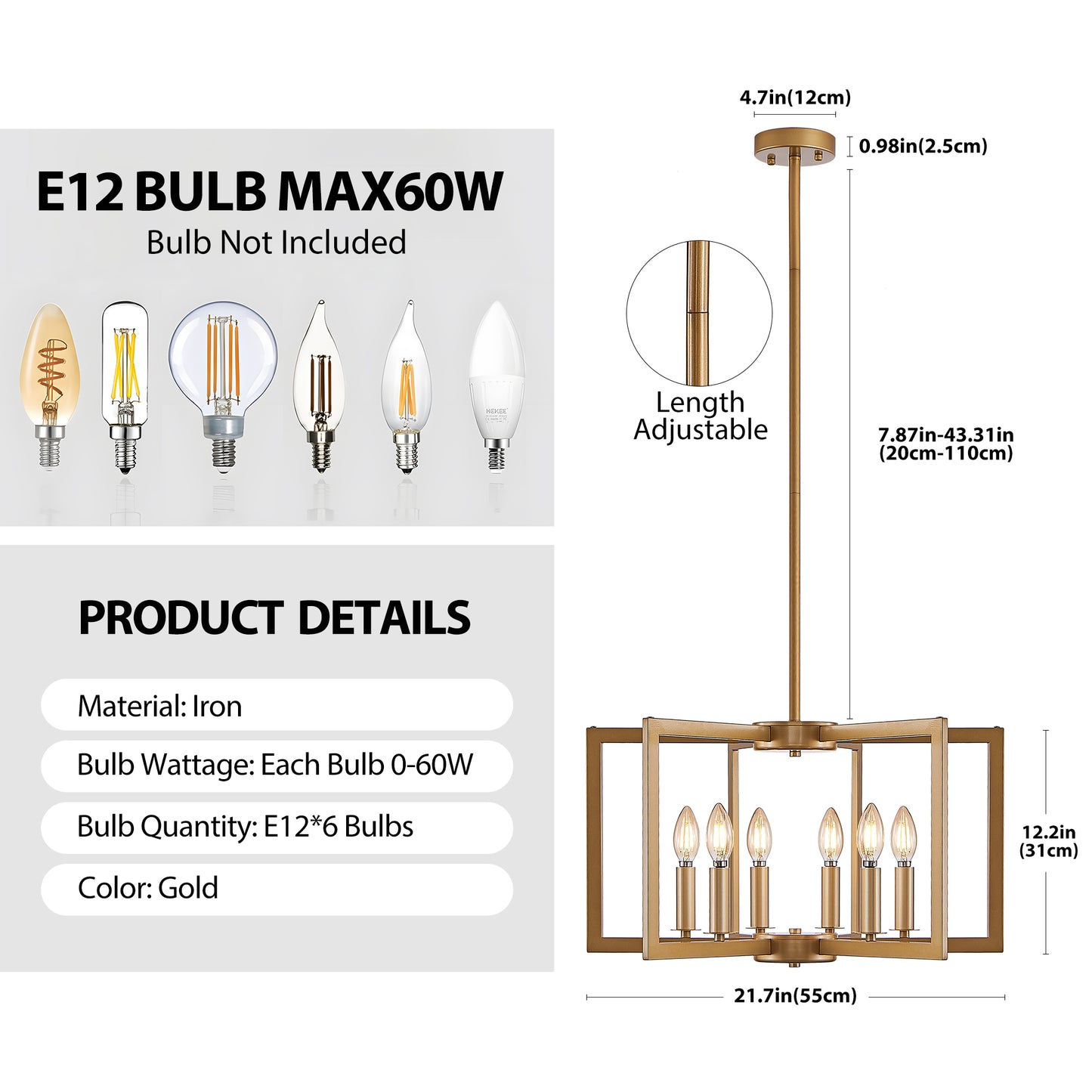 22" 6-Light Gold Geometric Chandelier - view 9