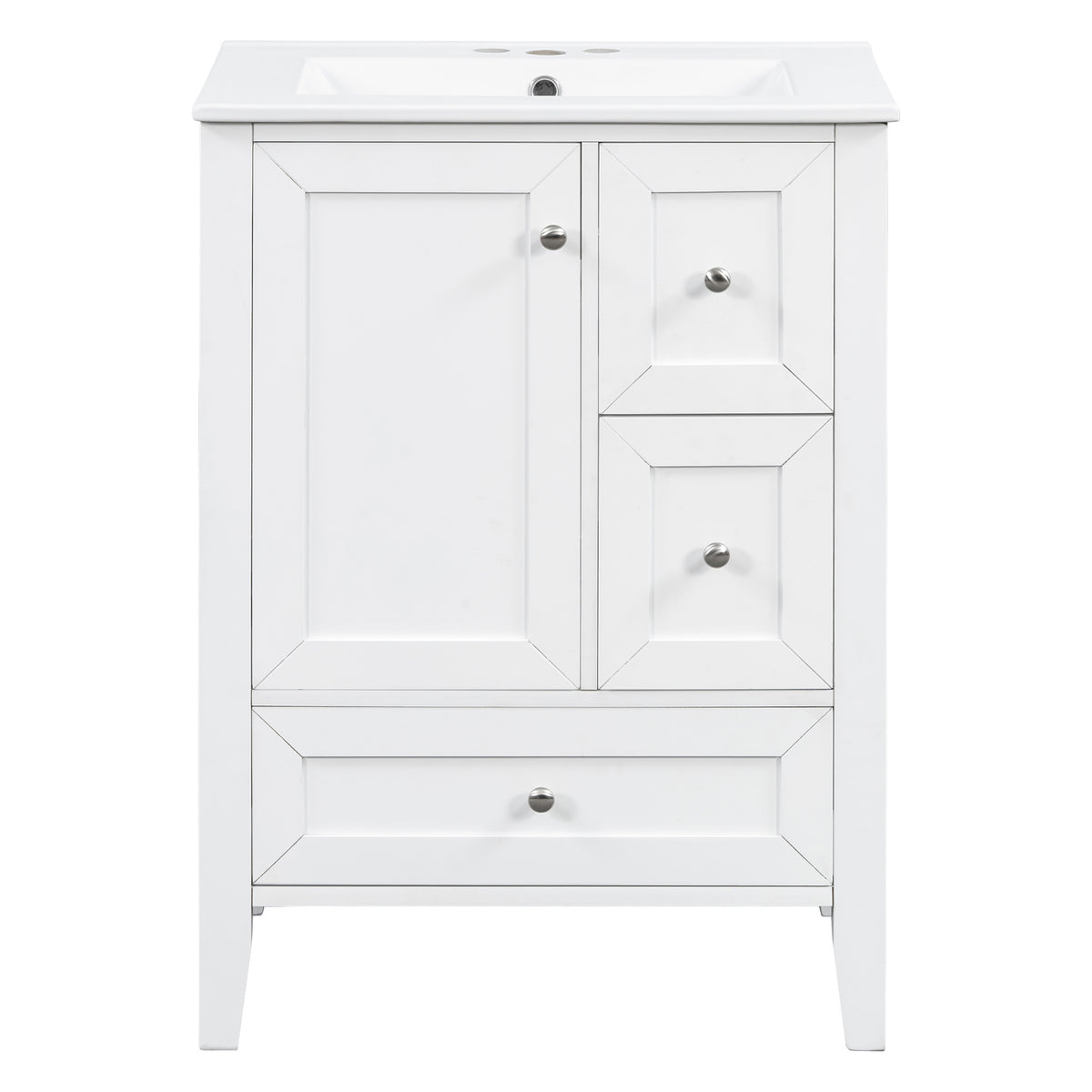 24" White Bathroom Vanity with Sink, 2 Drawers & Bottom Drawer