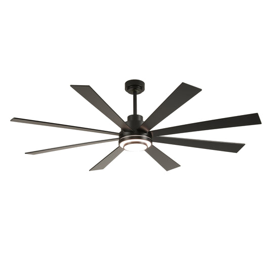 72" Matte Black 8-Blade Ceiling Fan with Dimmable LED
