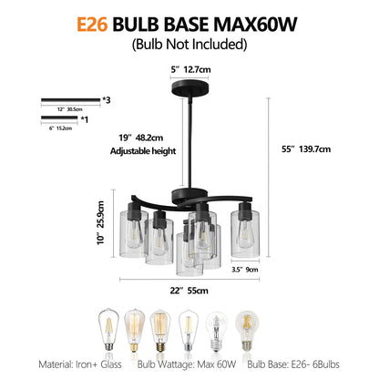 6-Light Black Farmhouse Chandelier with Clear Glass - view 7