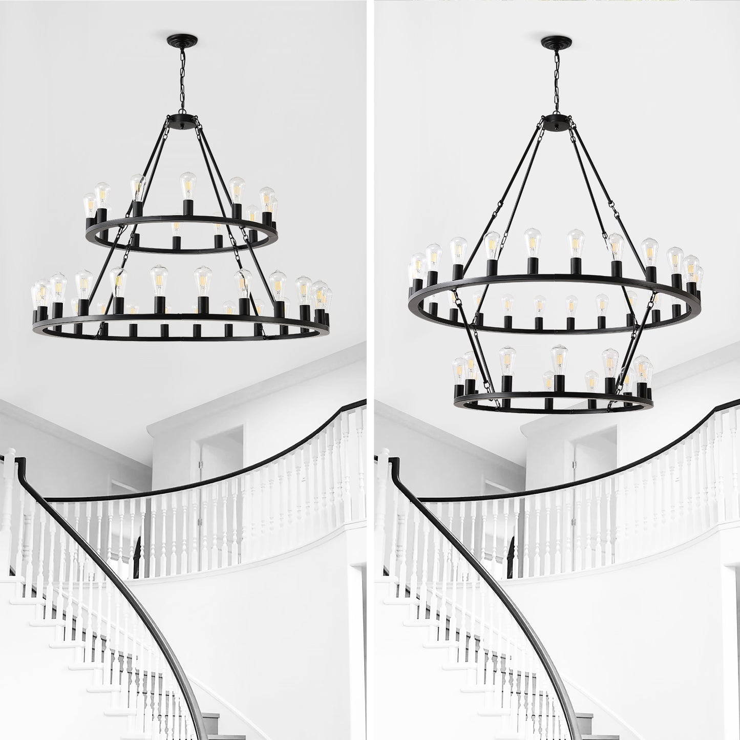 52" 2-Tier Wagon Wheel Farmhouse Chandelier, 36-Light - view 8
