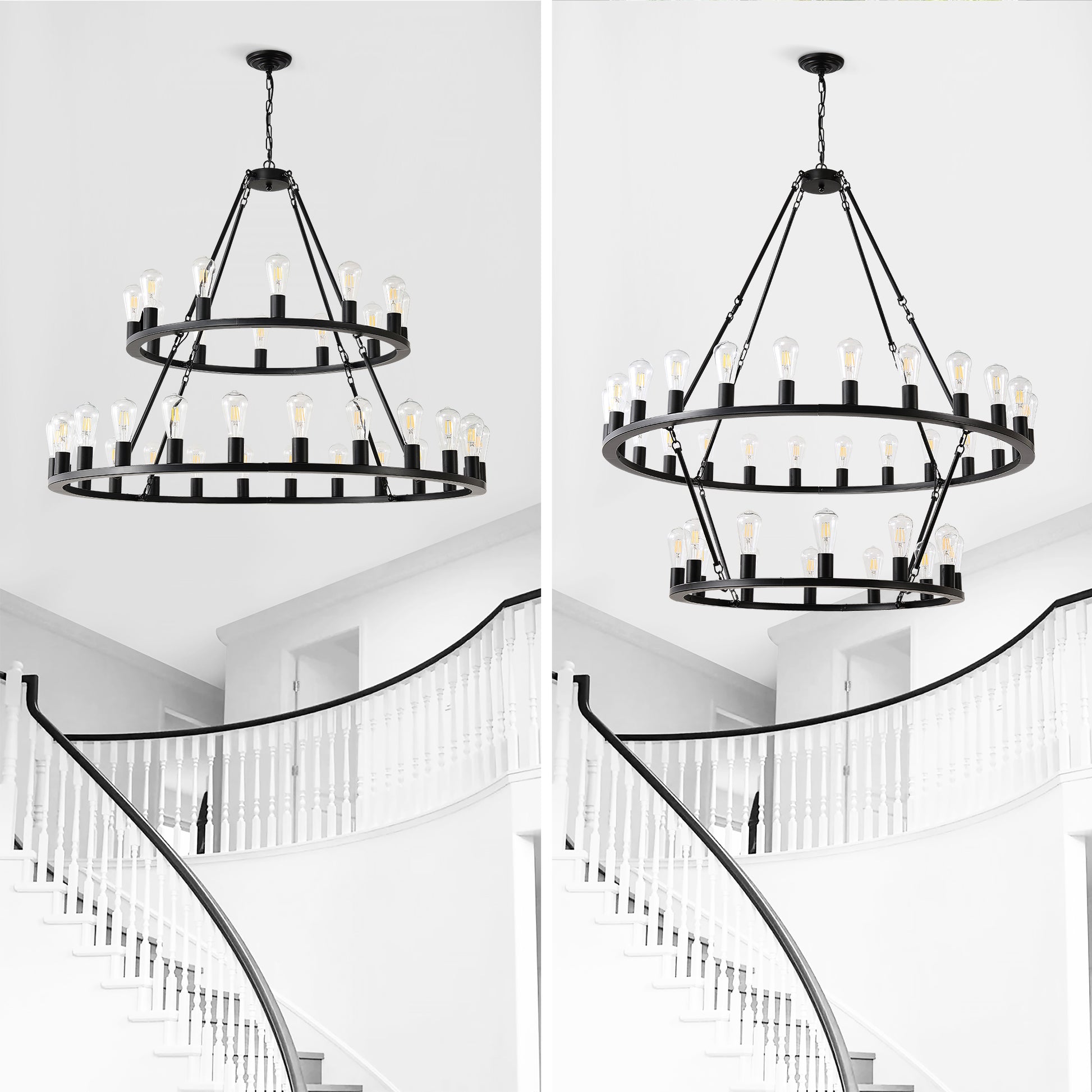 52" 2-Tier Wagon Wheel Farmhouse Chandelier, 36-Light - view 8