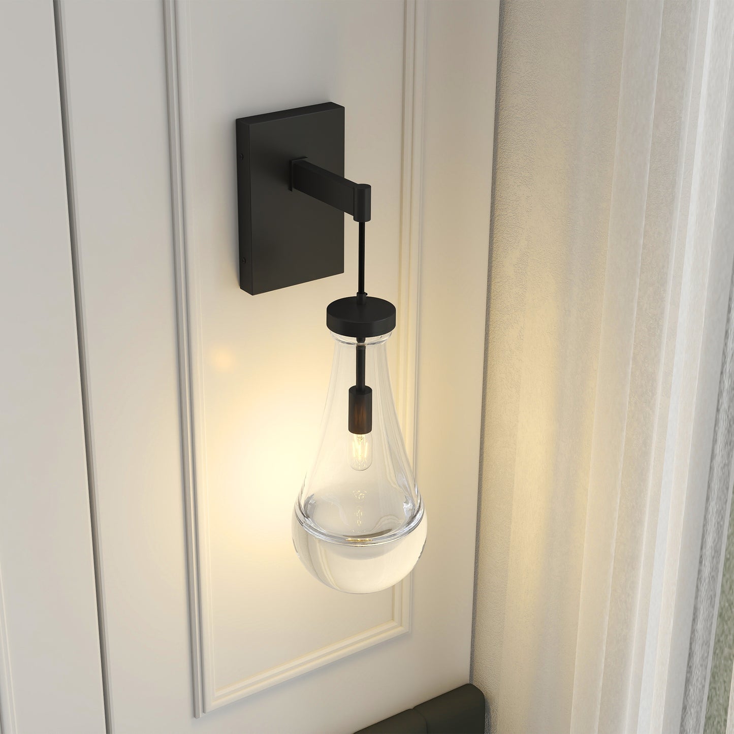 Modern Black Wall Sconce with Clear Glass - view 2