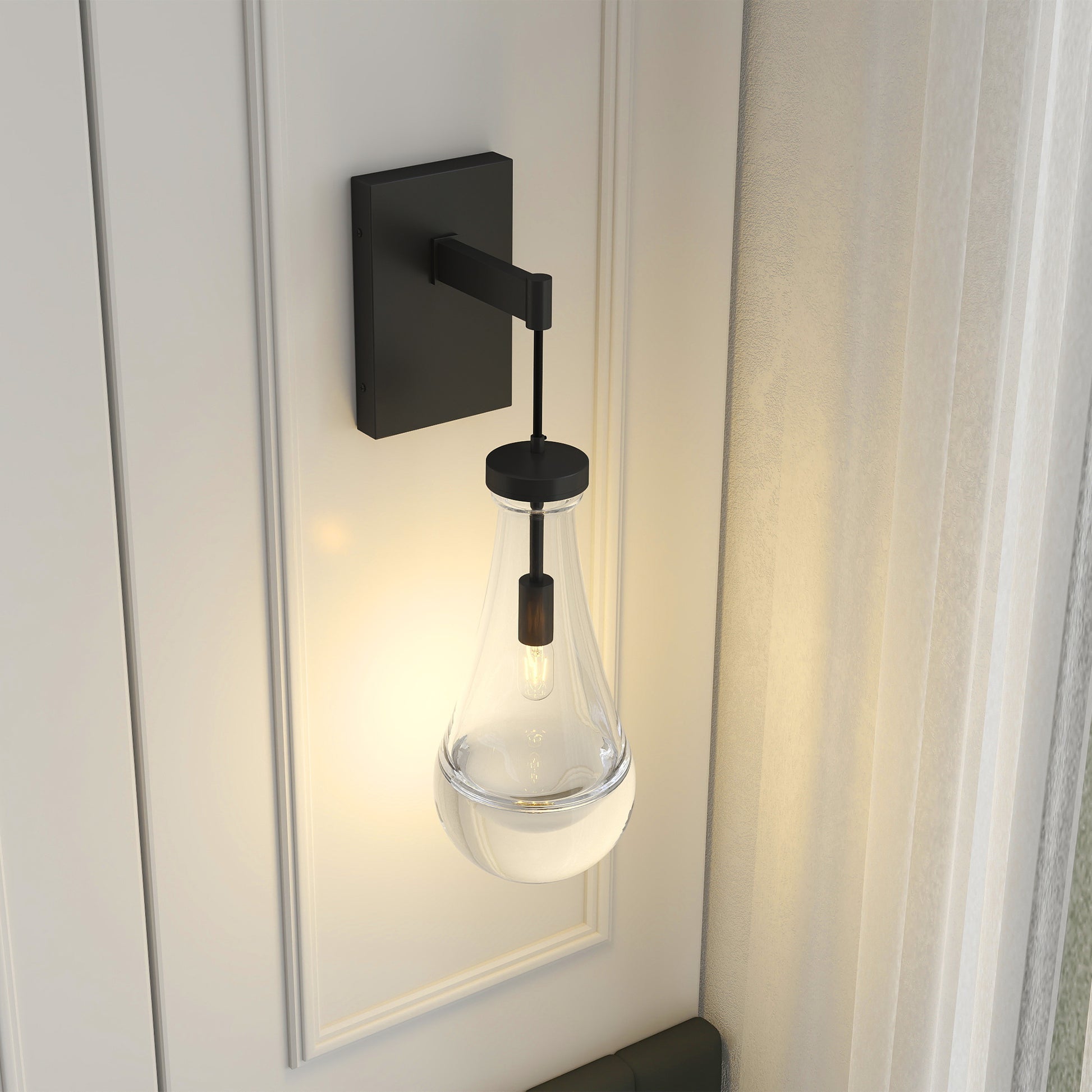 Modern Black Wall Sconce with Clear Glass - view 2