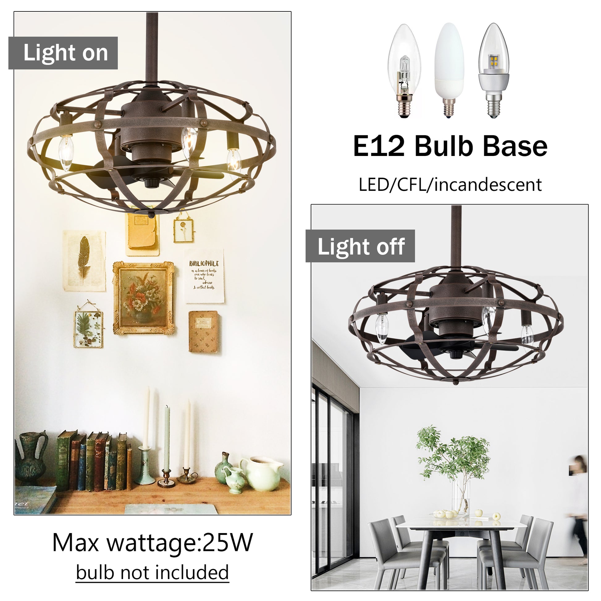 20.63" Rust Red Caged Ceiling Fan with Remote - view 10