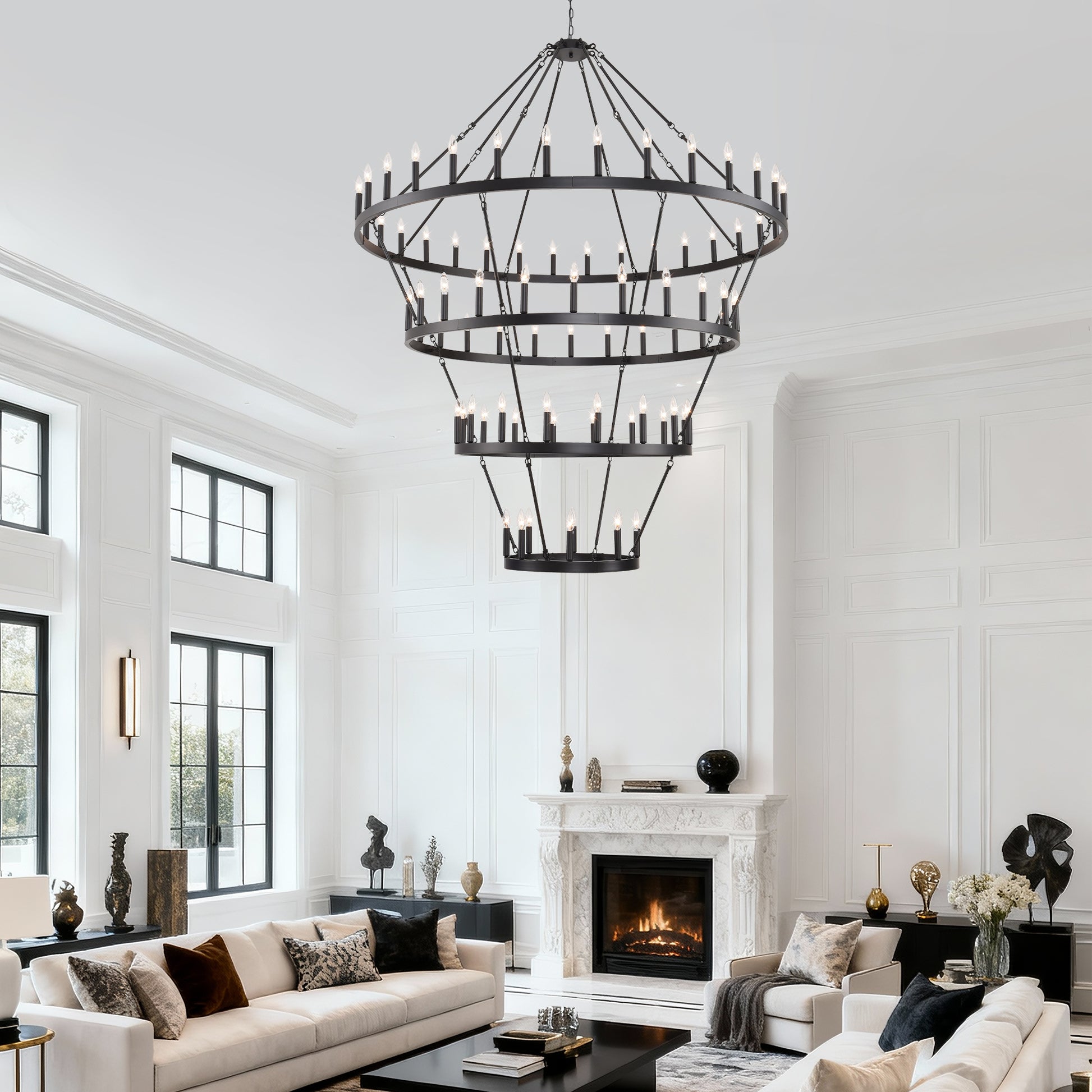 69.3" 4-Tier Wagon Wheel Farmhouse Chandelier, 80-Light - view 9