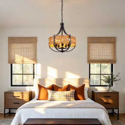 19.7" 5-Light Black Rattan Boho Chandelier - view 5