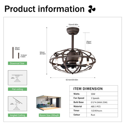 20.63" Rust Red Caged Ceiling Fan with Remote - view 6