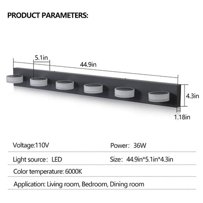 45" 6-Light Black LED Vanity Wall Light - view 8
