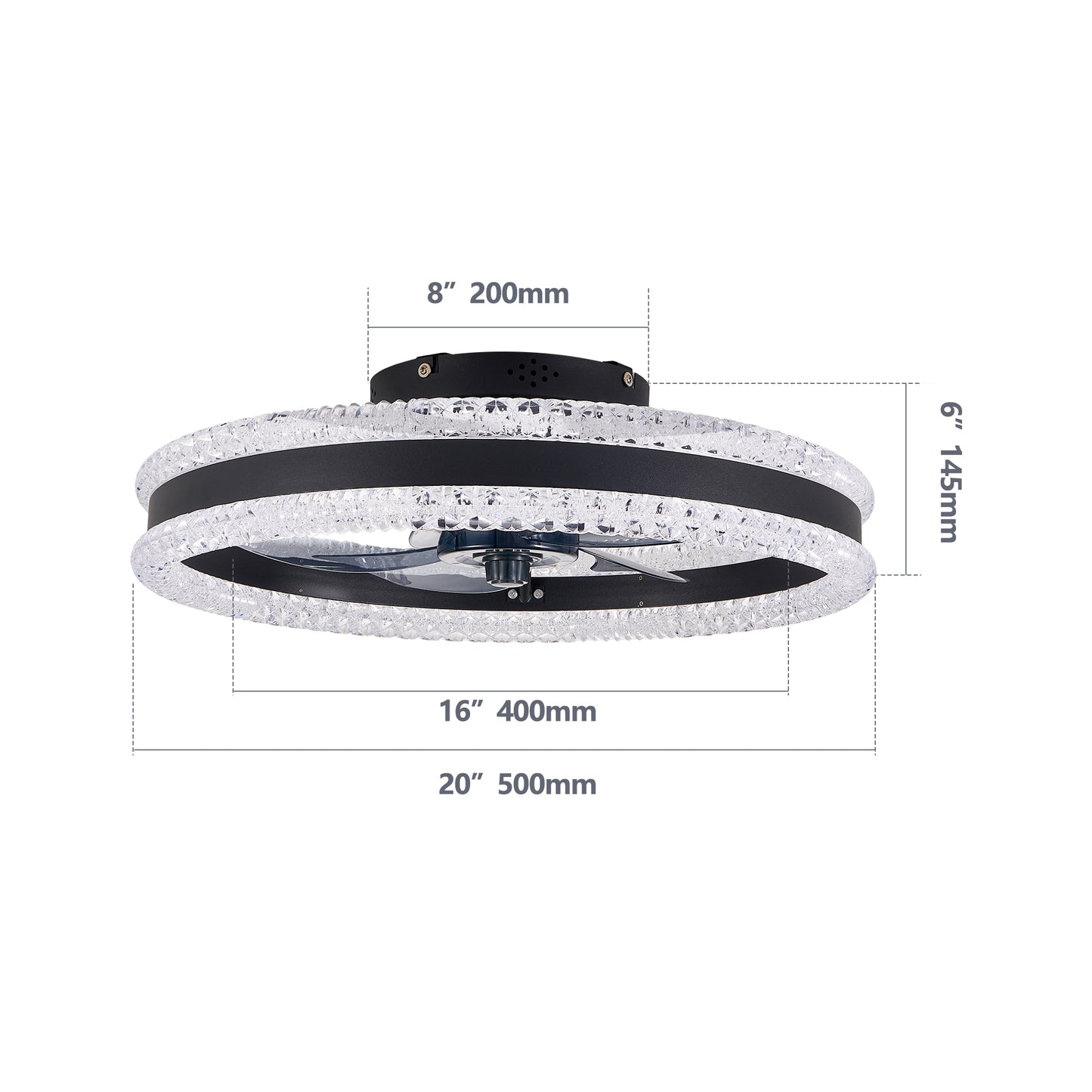 20" Black Double Ring Ceiling Fan with Dimmable LED - view 8