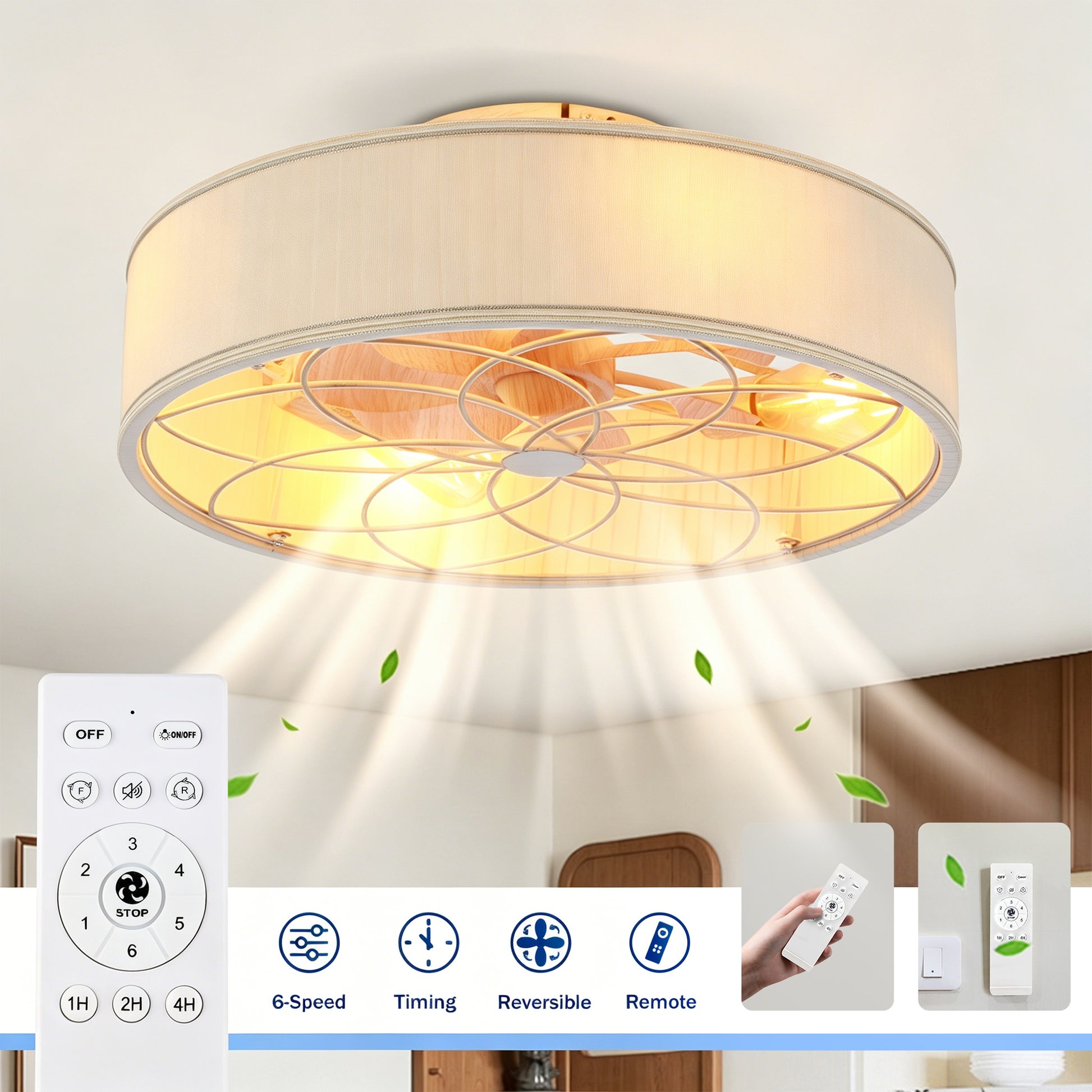 20" Matte White Fabric Farmhouse Bladeless Ceiling Fan - view 7