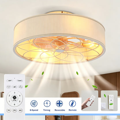 20" Matte White Fabric Farmhouse Bladeless Ceiling Fan - view 7
