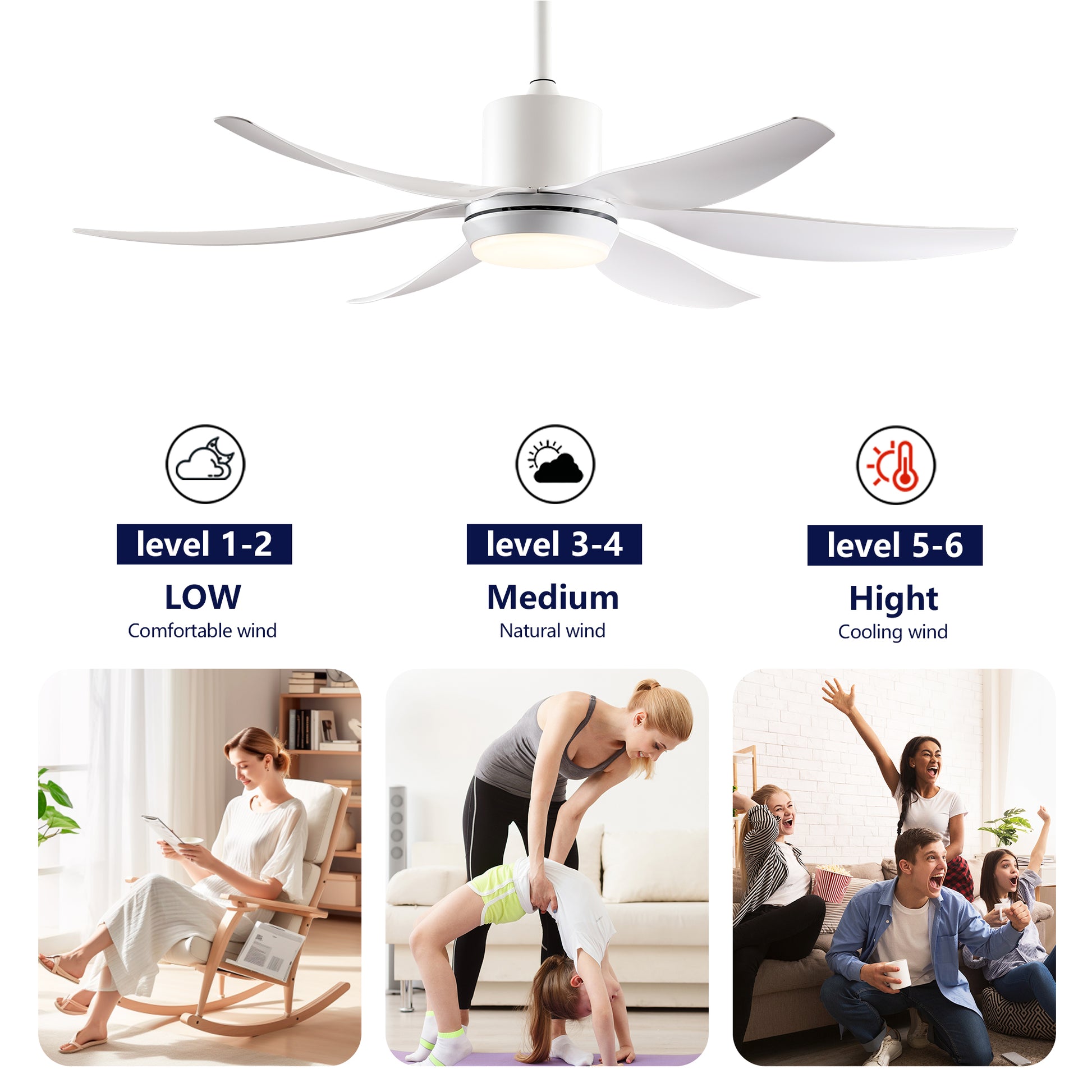 56" White 6-Blade Ceiling Fan with Remote - view 11