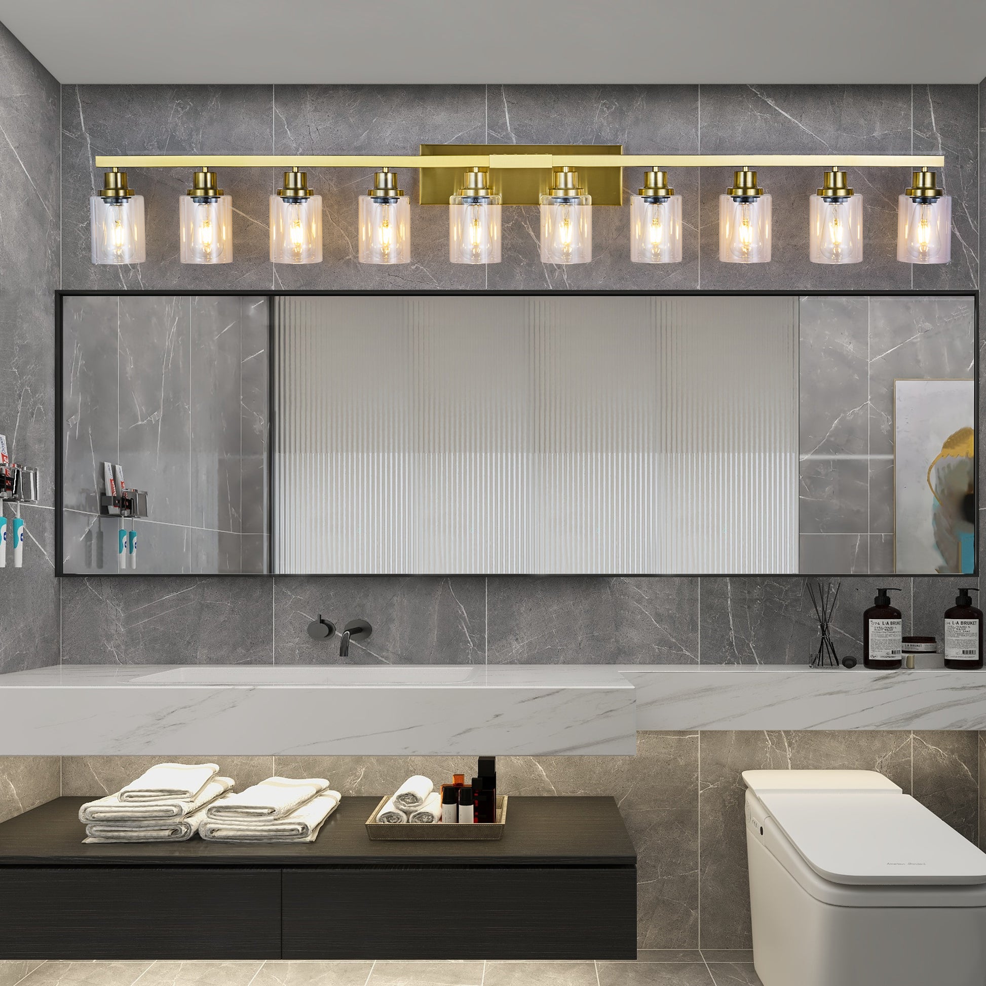 52" 10-Light Gold Bathroom Vanity Light - view 2