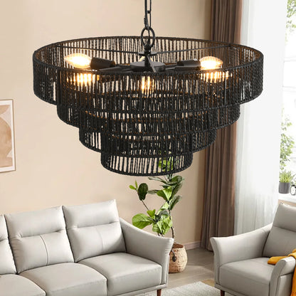 20" 4-Tier Black Hemp Rope Boho Chandelier - view 4