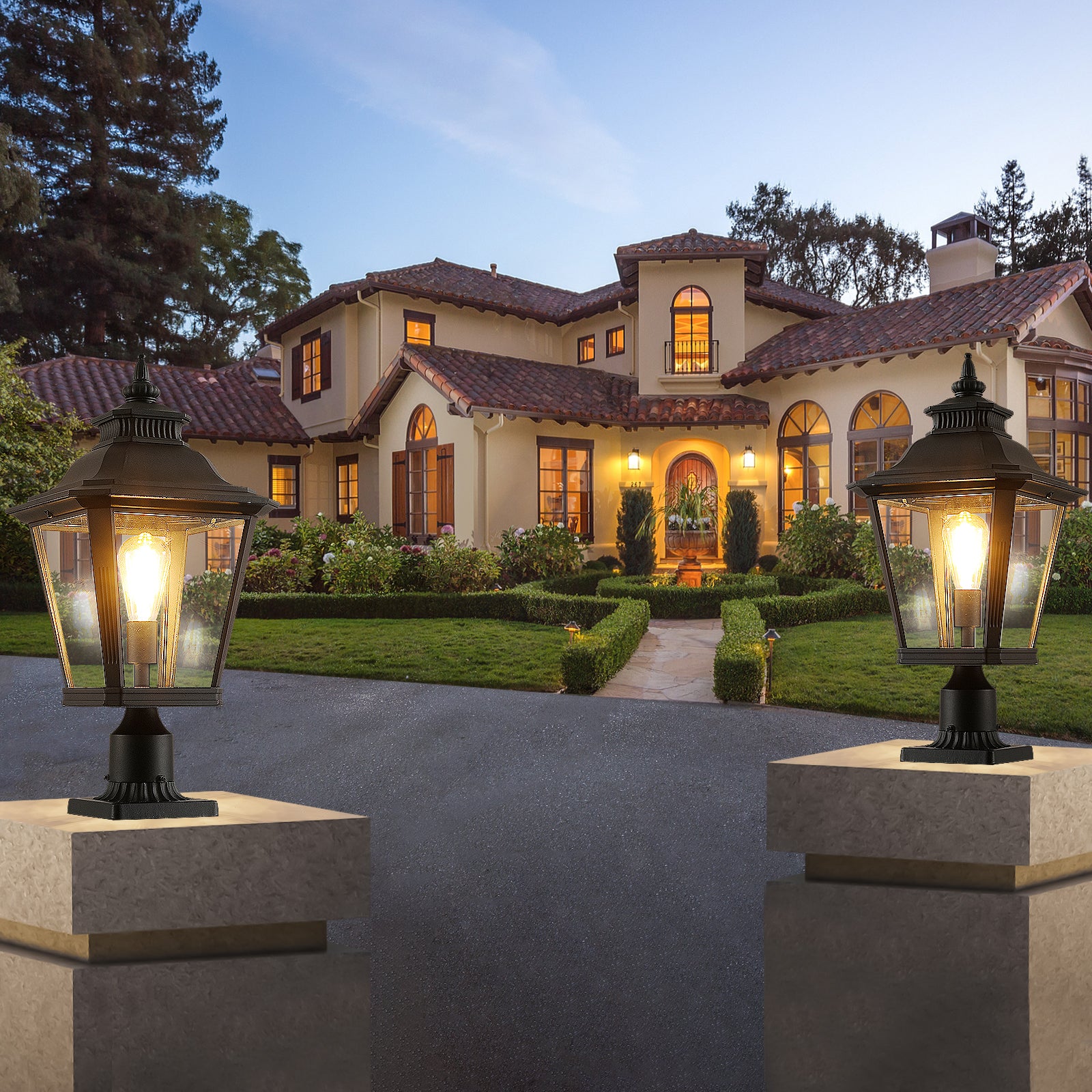 21"H Black Outdoor Post Lantern Light, Set of 2 - view 3