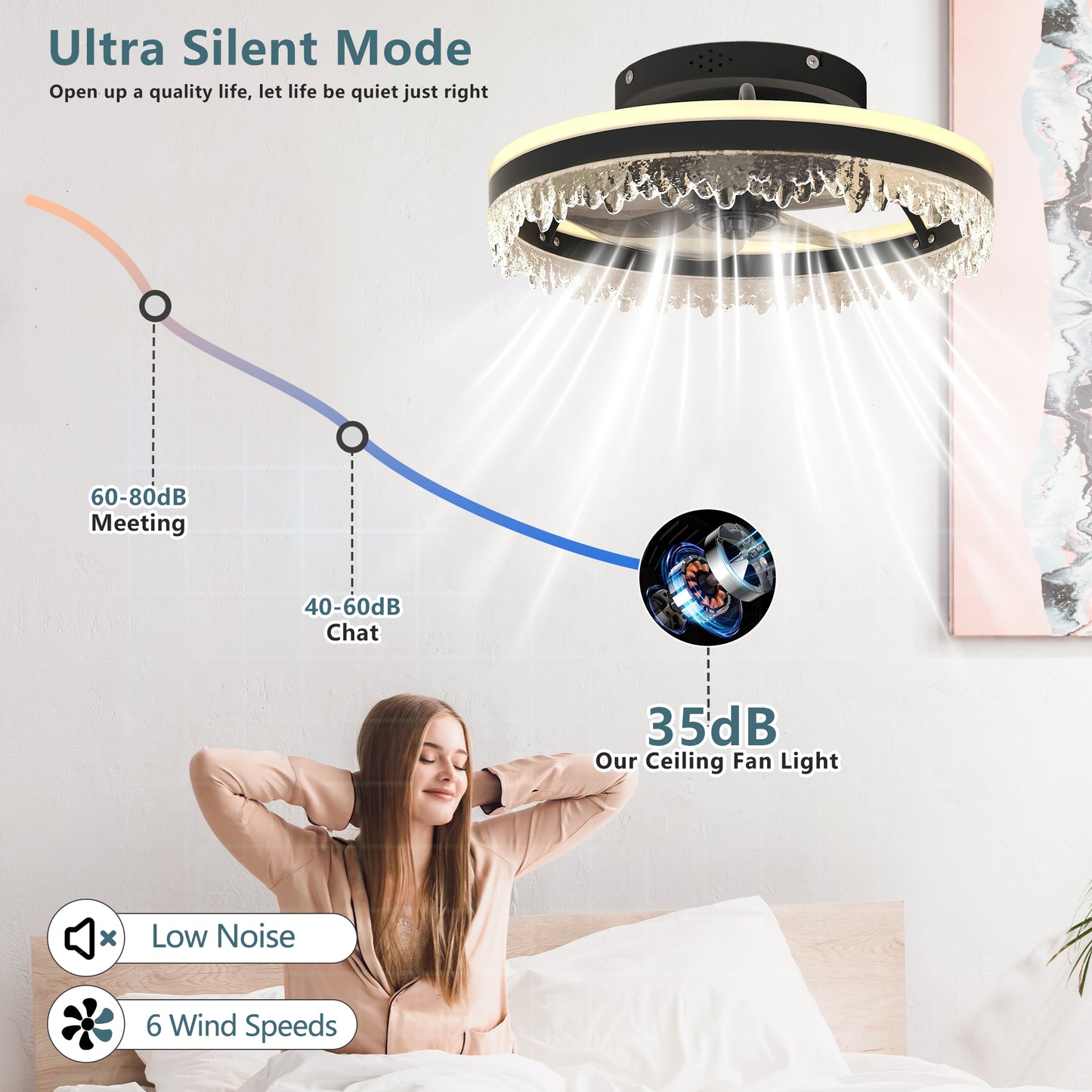 16" Black Crystal Ceiling Fan with Dimmable LED - view 3