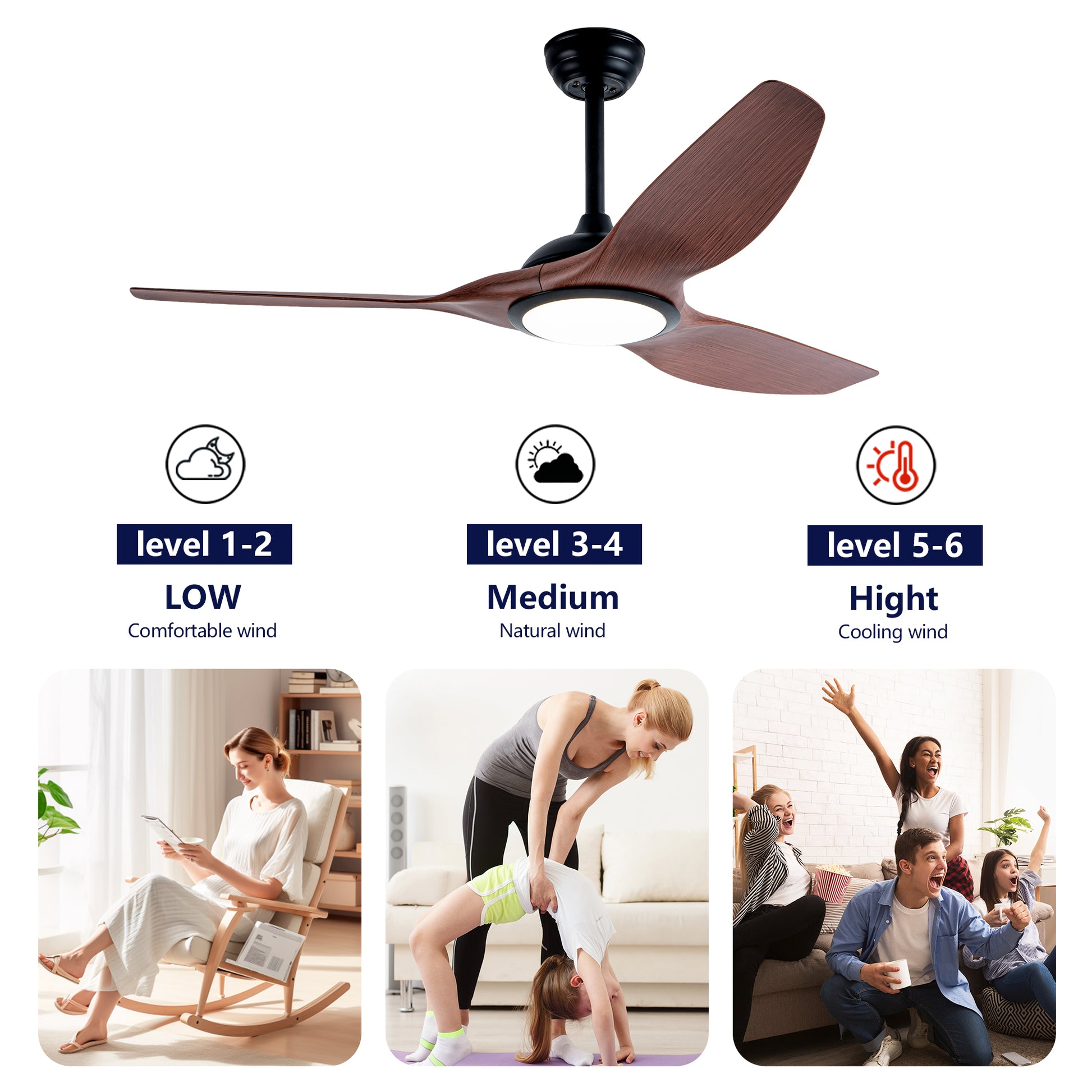52" Matte Black & Wood Ceiling Fan with Remote - view 10