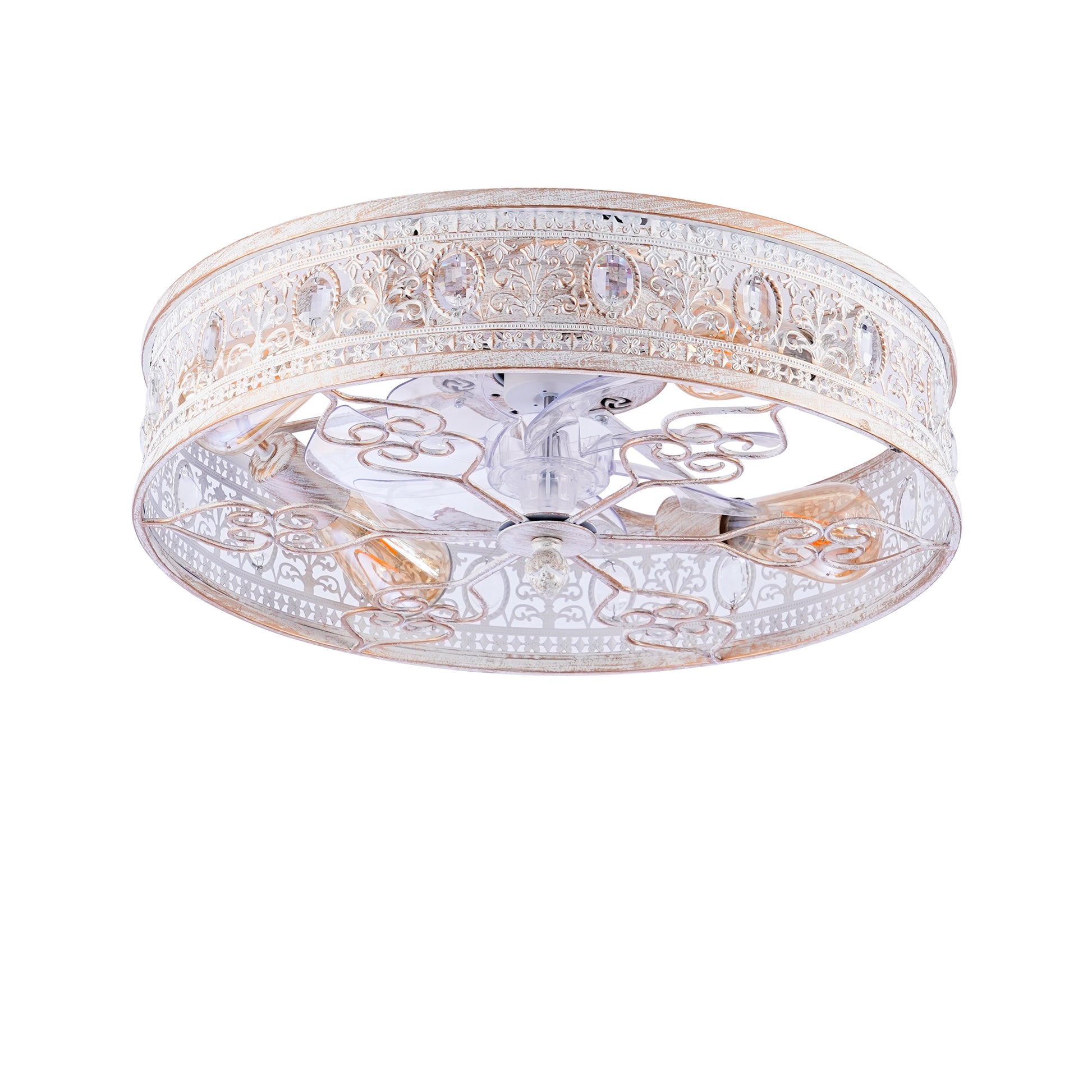 20" White & Gold Crystal Caged Ceiling Fan with Remote - view 19
