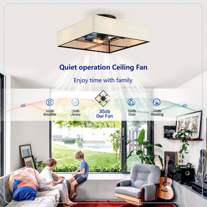 16.6" Square Fabric Farmhouse Flush Mount Ceiling Fan - view 13