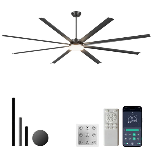 96" Black Industrial Ceiling Fan with Remote